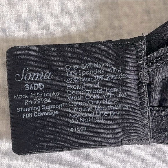 Soma Stunning Support Black Full-Coverage Bra with Lace Overlay Size 36DD - Picture 9 of 11